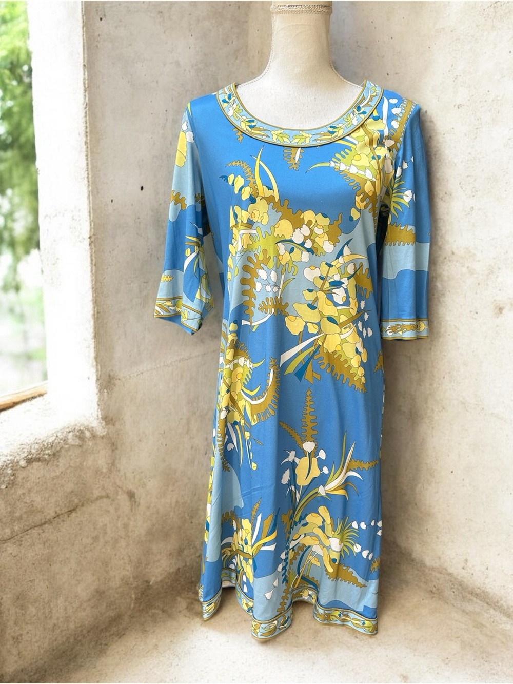 Vtg 70’s Authentic Averardo Bessi Floral Abstract Boat Neck Shift Dress Sz 14